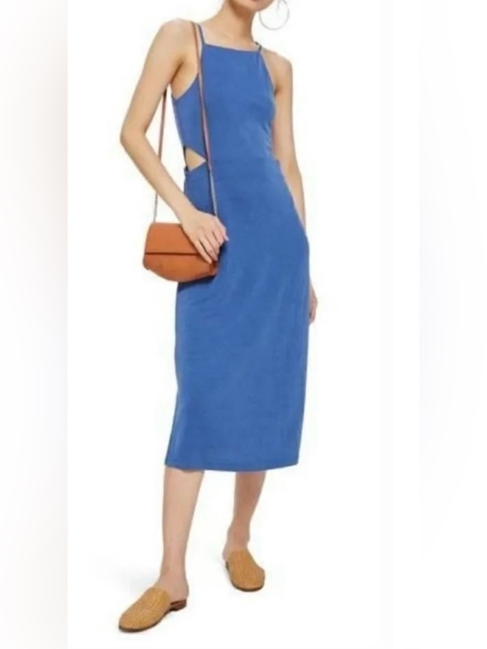 TOPSHOP Cutout Side Micro Ribbed Midi Dress